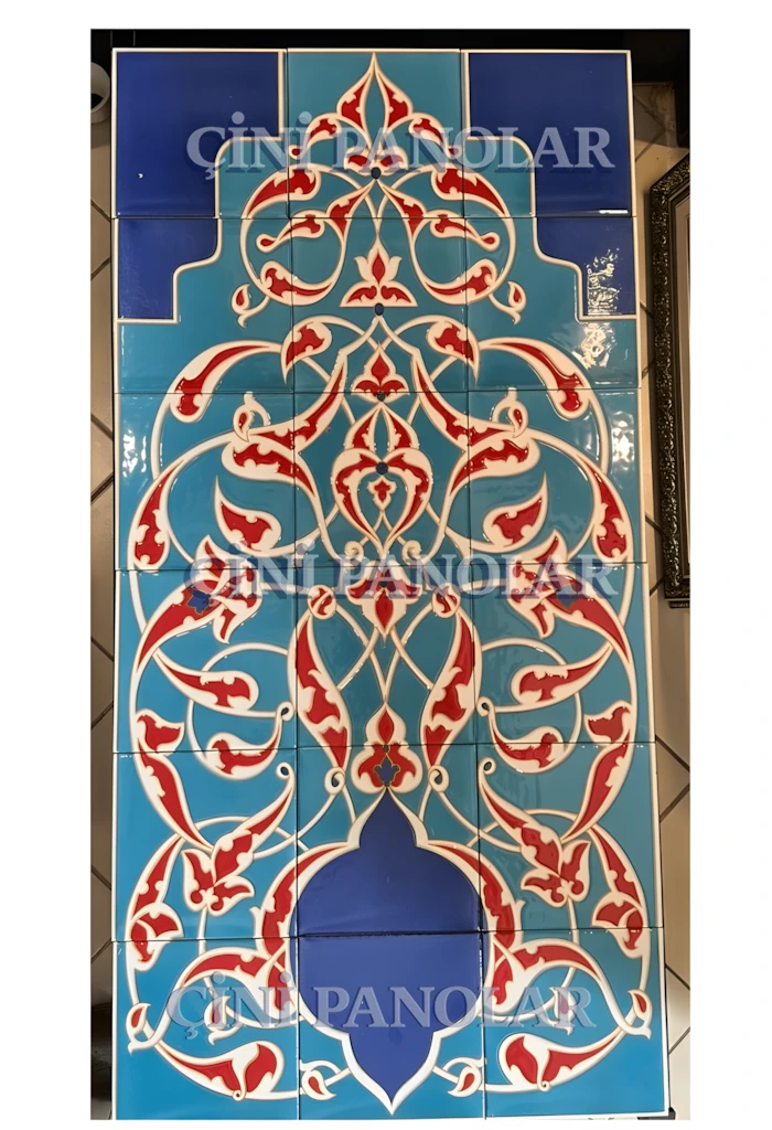 Çini Panolar - 57, Hamam Çini Pano Tasarımları Turkuaz Zemin 60x120 